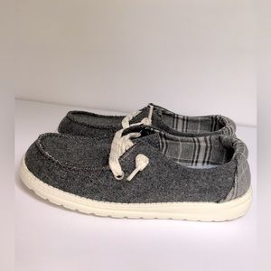 JellyPop Charcoal Gray and Plaid Slip On Shoes